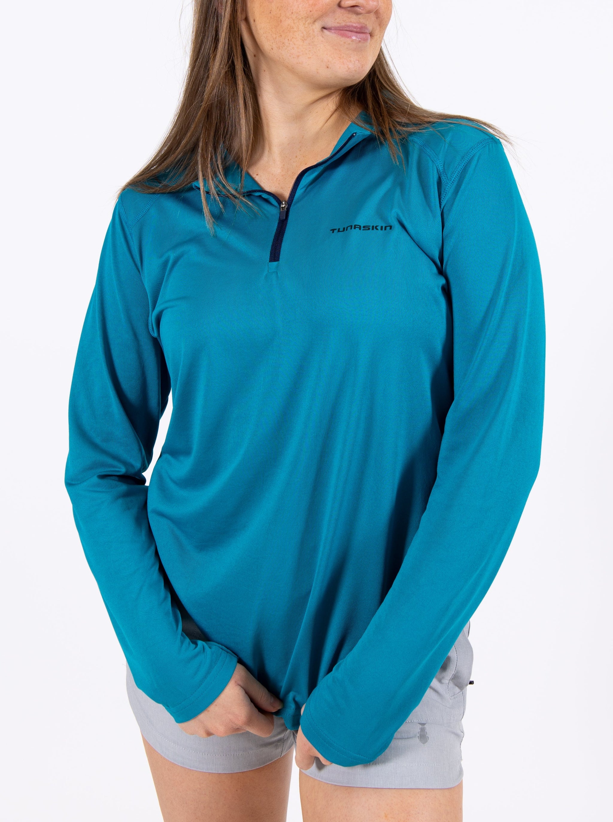 トップス AQUA Women's Echo Performance Quarter Zip | Teal – Tunaskin Aquatic Apparel
