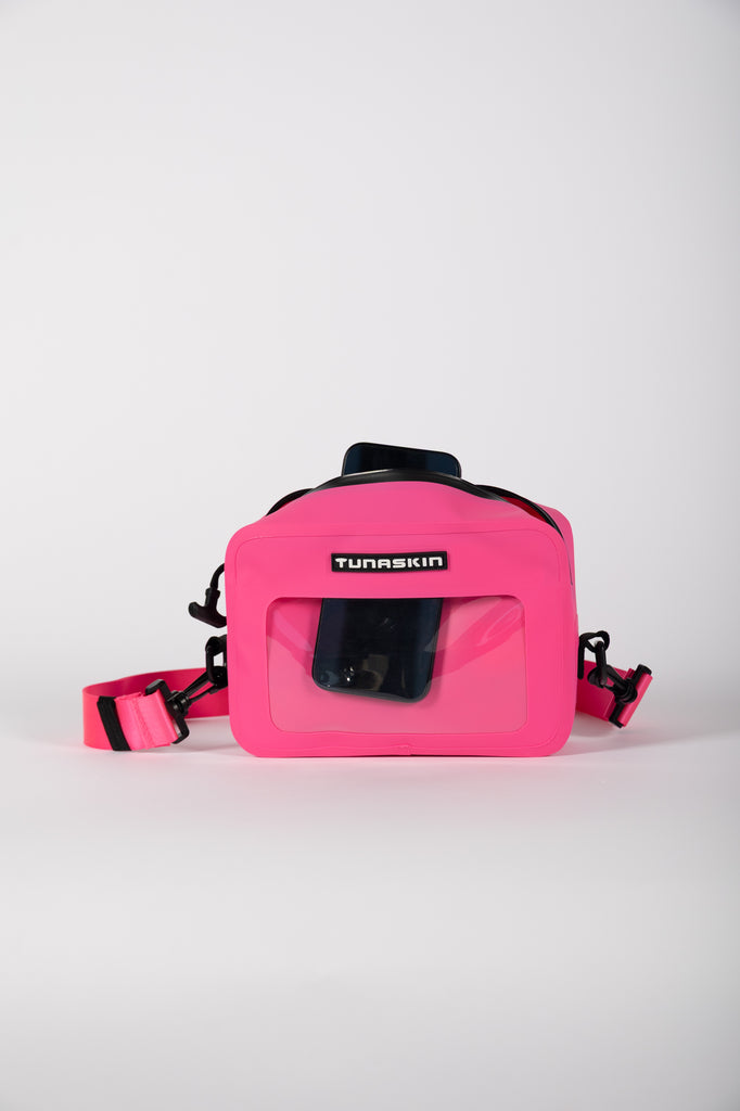 tunaskin waterproof crossbody board bag in hot pink