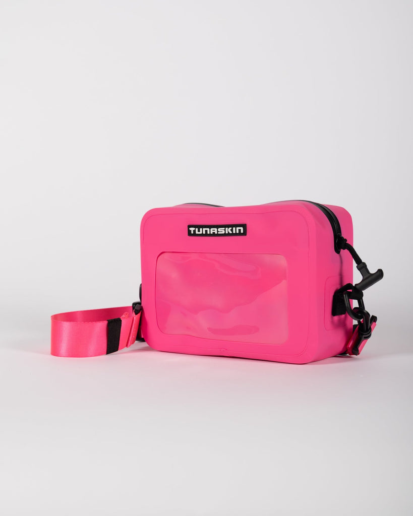 tunaskin waterproof crossbody board bag in hot pink