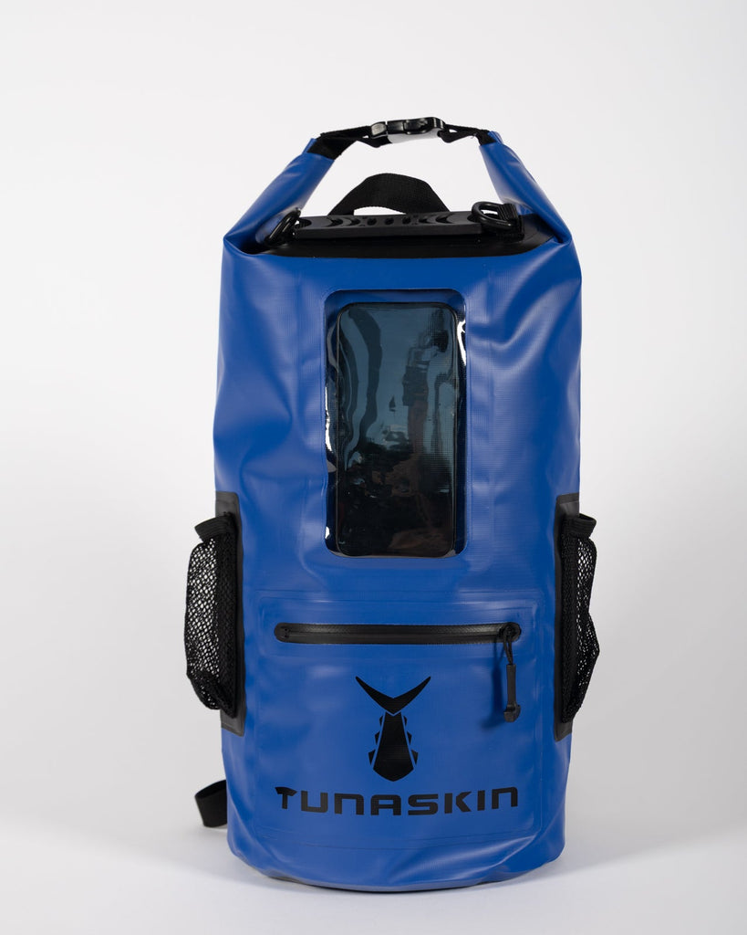 Tunaskin waterproof backpack dry bag in royal blue.