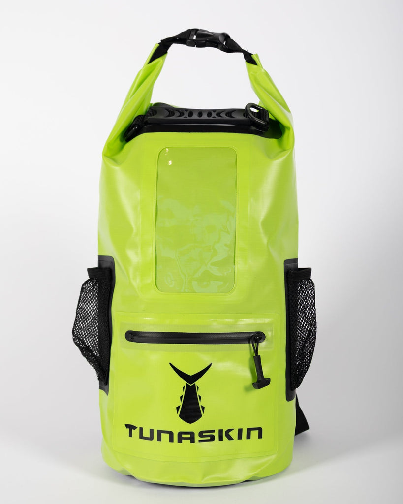 Tunaskin waterproof backpack dry bag in lime.