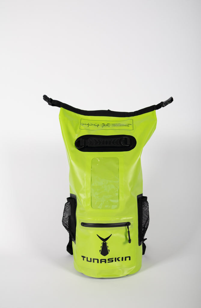 Tunaskin waterproof backpack dry bag in lime.