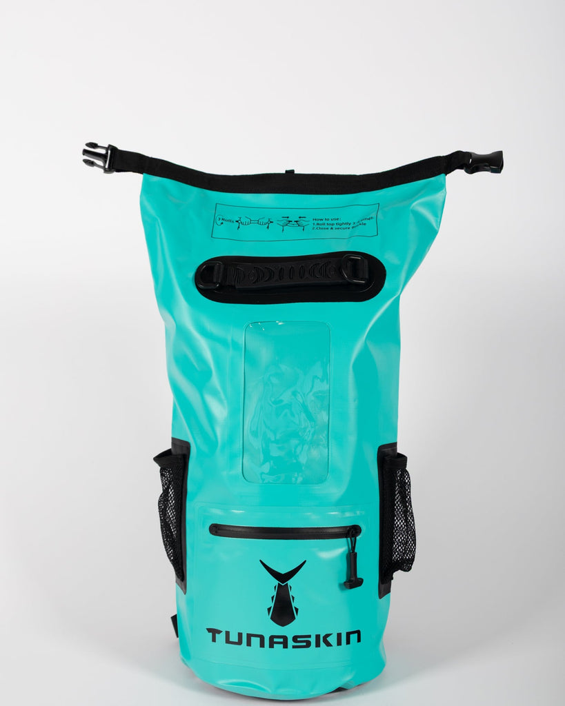 Tunaskin waterproof 20L backpack dry bag in teal