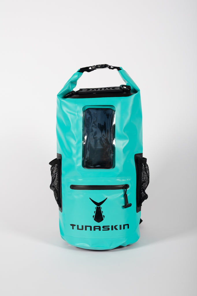 Tunaskin waterproof 20L backpack dry bag in teal